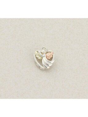 Pendant Only Sterling Silver Black Hills Gold Heart Angel Pendant 5/8" x 1/2"